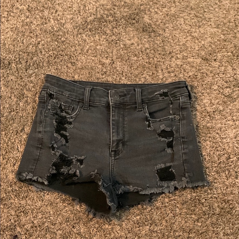 Distressed Black Denim Shorts